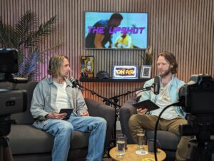 Two men sitting in Huddle Hammersmith's Podcast Studio