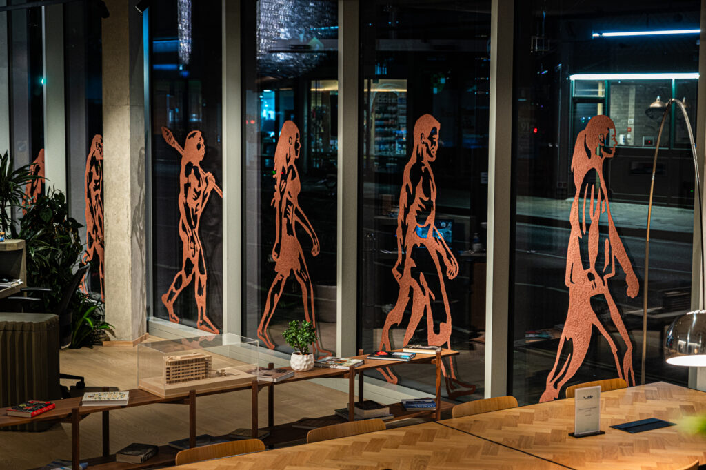 Created by Chris Bellamy of award winning BioDesign studio Bio Crafted, this installation is made entirely from locally sourced soils, applied directly onto large glass panes without the use of adhesives or additives.